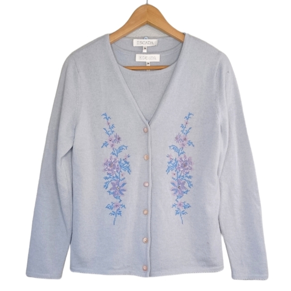 Escada Vintage 100% Cashmere Preppy Old Money Embroidered 2 Piece Cardigan - Picture 2 of 15